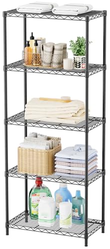 SINGAYE Shelf Closet Wire Shelving：Adjustable Metal Unit for Laundry Room Organization Bathroom Kitchen Home Storage Small Pantry Rack Shelves - color: Black, size: 5Tier-11.45"Dx22"Wx58.8"H