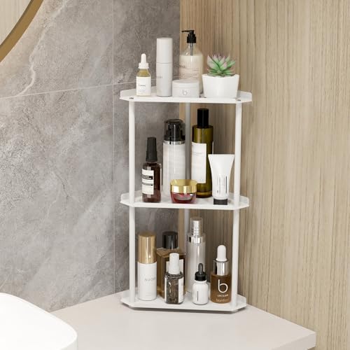 Jesginboo 3 Tier Bathroom Counter Organizer, Vanity Organizer Corner Shelf, Skincare, Makeup Countertop Organizers, Kitchen, Bathroom Counter Storage, White - color: White 3 Tier