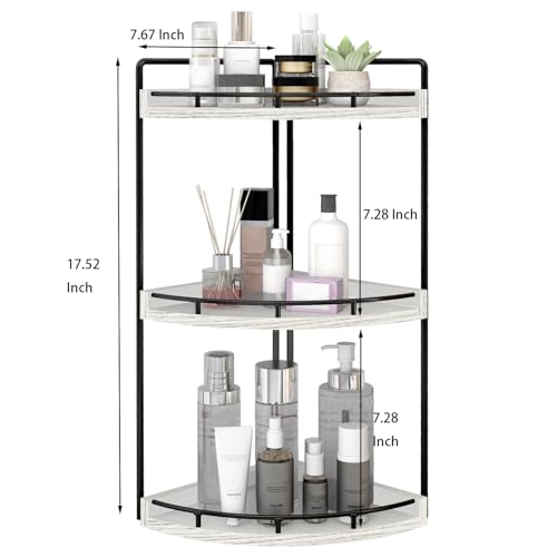 Dorhors 3-Tier Corner Bathroom Organizer Countertop for Storage,Vanity Tray,Wood Counter Organizer for Kitchen,Bathroom,Dresser (Rustic White) - color: Rustic White