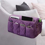 Armchair Caddy, Sofa Armrest Organizer with 14 Pockets, Waterproof Non Slip Recliner Remote Control Holder, Couch Chair Arm Storage for TV Remotes, Phone, iPad, Magazine, Books - color: Purple