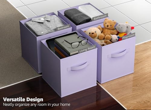 Sorbus Fabric Storage Cubes - 6 Foldable Storage Bins for Organizing Pantry, Cubbies, Toy Box - Clothes Storage & Closet Organizer - 13 Inch Collapsible Cube Baskets for Shelves with Handle - color: Pastel Purple, size: 13 Inch
