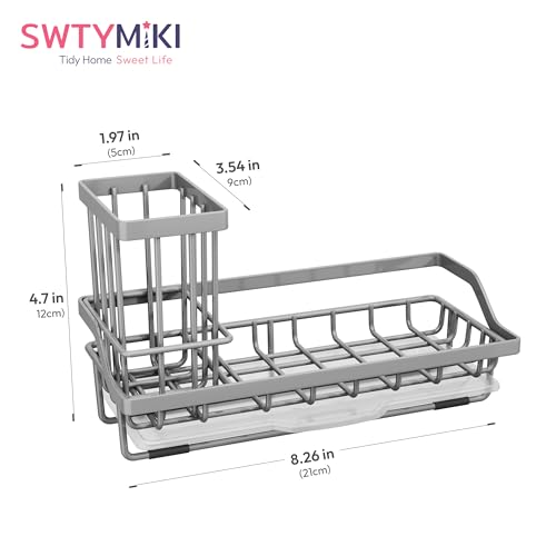 SWTYMIKI Sink Caddy Sponge Holder - Kitchen Sink Organizer with High Brush Holder for Countertop to Hold Dish Soaps and Sponges, Stainless Steel, Gray - color: Gray, size: Medium