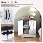 Farmhouse End Table with Charging Station, Rustic Wood Nightstand with Adjustable Shelf, 19.6"W Versatile Walnut Sofa Side Table with Barn Doors and Retro Hinges for Bedroom, Living Room (White-kk025) - color: White-kk025