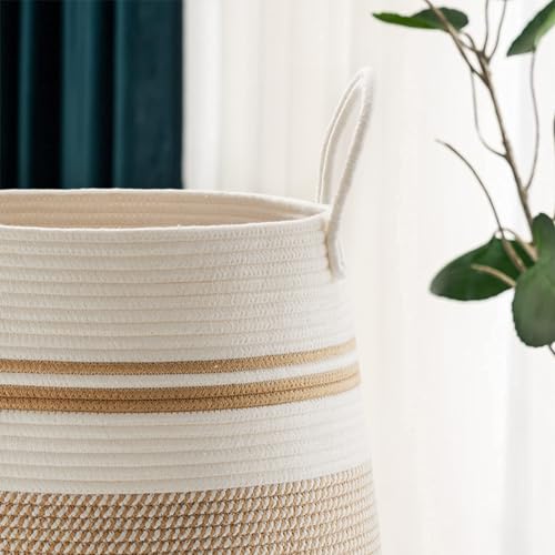 105L Extra Large Woven Laundry Hamper Basket with Heavy Duty Cotton Rope Handles for Clothes and Toys in Bedroom, Nursery Room, Bathroom - color: Khaki