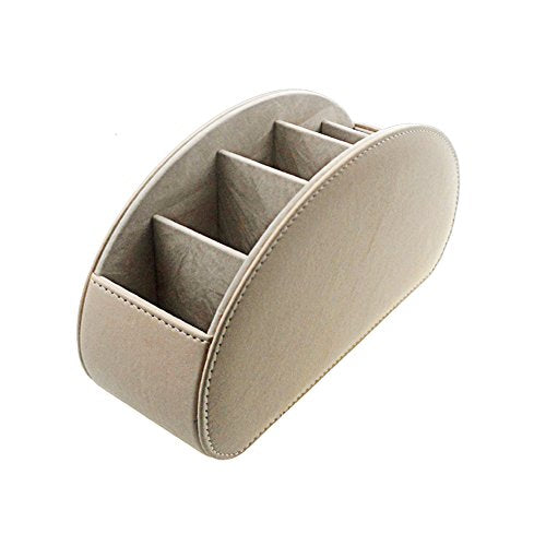 Remote Control Holder Organizer Table Desk Leather Control Storage TV Remote Control Organizer with 5 Spacious Compartments (Beige) - color: Beige
