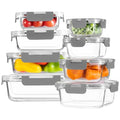 HOMBERKING 8 Pack Glass Food Storage Containers with Lids, Meal Prep Containers, Airtight Bento Boxes with Leak Proof Locking for Microwave, Oven, Freezer and Dishwasher, BPA Free, 5-35oz - color: Grey