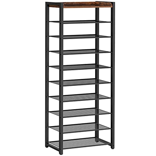 HOOBOR 10 Tier Shoe Rack, Large Capacity Shoe Storage for 18-20 Pairs, Sturdy Metal Shoe Shelf for Closet Entryway, Space Saving Shoe Organizer for Sneakers Heels, Rustic Brown BF40XJ01 - size: 20.5" L x 11.8" W x 67.7" H