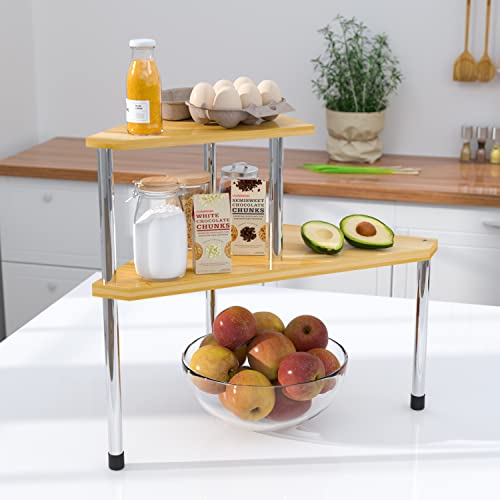 Weenson Bathroom Organizer Countertop Corner Shelf – 2 Tier Bathroom Organization Bamboo Spice Rack Kitchen Countertop Organizer Space Saving Storage Shelves Living Room Office Home Decor - color: Yellow
