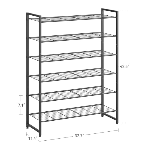 Nunsino Shoe Rack, Metal Shoe Organizer, 6 Tier Garage Shoe Rack Max Holds 30 Pairs,Shoe Storage Shelf for Closet,Entryway, Black - color: Black, size: 6 Tier