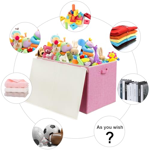 122L Large Toy Box Chest with Lid, Foldable Toy Storage Organizer Bin Boxes with Removable Divider for Kids, Boys, Girls, Nursery, Playroom, 26"x17" x17"(Linen Pink) - color: Extra Large Pink