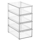 mDesign Plastic Stackable Bathroom Storage Organizer Bin with Pull Out Drawer for Cabinet, Vanity, Shelf, Cupboard, Cabinet, or Closet Organization - Lumiere Collection - 4 Pack - Clear - size: 8 x 12 x 4 (Pack of 4)