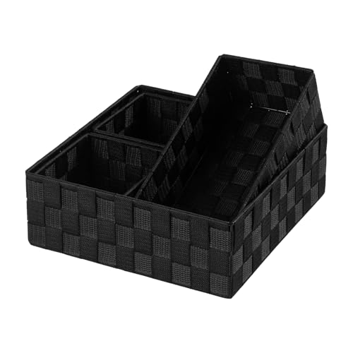 Posprica Small Black Baskets Cube Bin Container Tote,Woven Storage Baskets for Organizing Organizer Divider for Drawer, Closet, Shelf, Dresser, Set of 4 - color: Black
