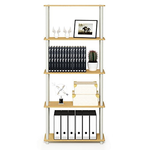 Furinno TURN-N-TUBE Storage Shelves, 5-Tier Book Shelf, Corner Shelf, Toolless Open Shelves, for Organization and Storage, Living Room, Garage, Home Office, Beech - color: Beech/White, size: 5-Tier Round Tube