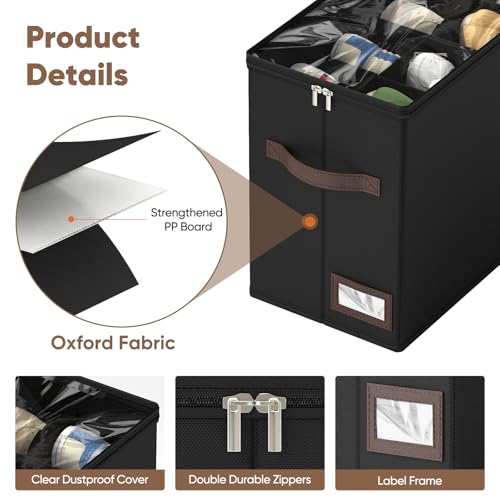 OIAHOMY 4 Pack Shoe Organizer for Closet, Foldable Shoe Storage Bins with Adjustable Dividers, Stackable Oxford Cloth Sneaker Boxes for Entryway Bedroom, Fits Up to 32 Pairs, Black - color: Black, size: 4 Pack
