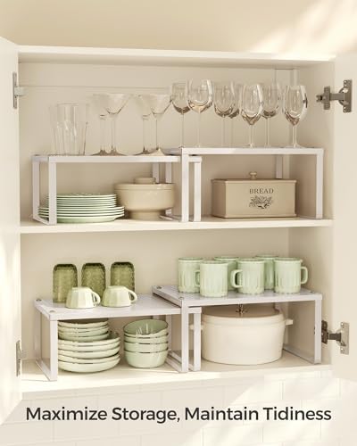 SONGMICS Spice Racks, Set of 4 Metal Cabinet Shelf Organizers, Countertop Organizers, Shelf Risers, Stackable, Expandable, Oatmeal Beige UKCS006K01 - color: Oatmeal Beige