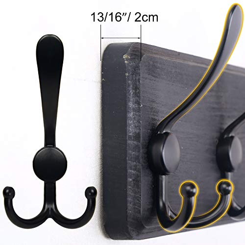 SKOLOO Coat Rack Wall Mounted - 38.3'' Long, Wooden, Heavy Duty, Rustic Coat Hooks for Wall, 16'' Hole to Hole, Wall Coat Rack with 10 Triple Hooks for Hanging Clothes, Jacket, Hat(Black) - color: Black Plate & Black Hook, size: 1 Item-10 Hooks