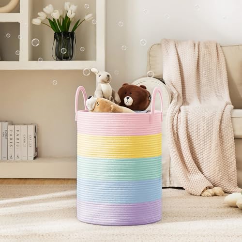 YOUDENOVA Laundry Hamper Basket, Woven 58L Tall Laundry Basket for Blanket Organizer- Clothes Hamper Baby Nursery Hamper for Blanket Storage in Bedroom - color: Rainbow, size: Tall (58L )