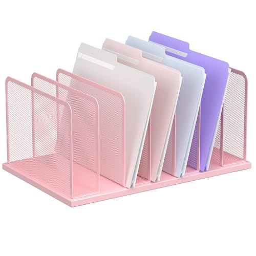 Kuntine.B Desk File Organizer Upright Mesh Desktop Organizer File Sorter Office Organization File Holder for Home, Office & Classroom (Pink, 1 Pack 7-Section) - color: Pink, size: 1 Pack 7-Section