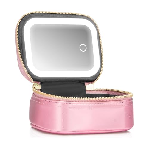 Mini Makeup Bag with Led Mirror,Small Travel Make up Bag 3 Light Modes Adjustable Brightness, for Women Organizer Cosmetic Bag, Portable Travel Train Toiletry Bag, for Pool Parties Work Touch-Ups - color: Roses