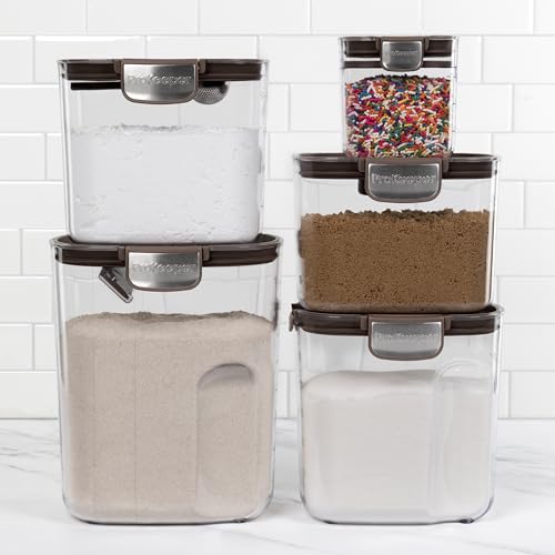 ProKeeper+ Airtight Food Storage Container Set – Clear Plastic Flour and Sugar Canister Set with Magnetic Accessories for Kitchen Organization (Brown, 9-Piece) - color: Brown, size: 9-Piece