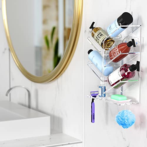 AITEE Acrylic Bathroom Organizer Shower Caddy, Clear Shampoo Holder Organizer Shelf Wall Mounted, Shower Shelves with Suction Cup, No Drilling and Rustproof, Sturdy and Durable - style: Upgraded Shelf
