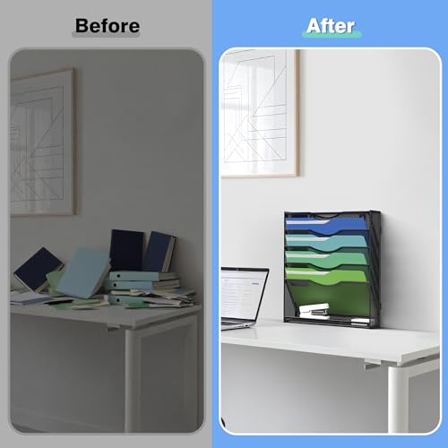 Kuntine.B Wall File Organizer Office Hanging Magazine Holder Wall File Organizer for Office Home (Black, 6 Tier & Hangers) - color: Black, size: 6 Tier & Hangers