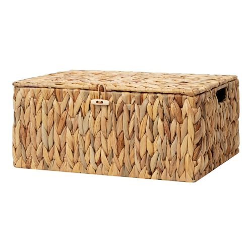 StorageWorks Extra Large Wicker Baskets with Lid for Organizing, Water Hyacinth Storage Baskets for Shelves, Decorative Box with Built-in Handles, Natural, 1 Pack - color: Natural(Water Hyacinth), size: 16½"L × 13"W × 7½"H