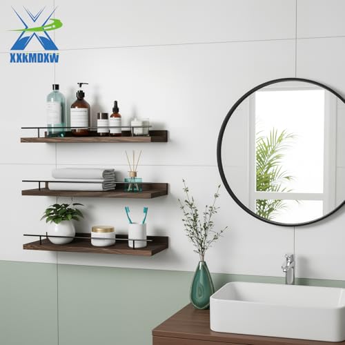 Floating Shelves Set of 3, 15.74 inches Rustic Wood Wall Shelves for Bathroom，Bedroom, Living Room, Kitchen & Book, Hanging Display Decor Organization Shelf with 22 lbs Capacity
