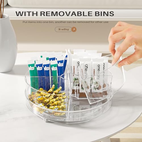 2 Pack Lazy Susan Organizer, 9 inch Rotating Storage Organizer with 4 Removable Bins, Lazy Susan Turntable Organizer for Fridge, Kitchen, Vanity, Cabinet - size: 2 Pack - 4 Bins 9in
