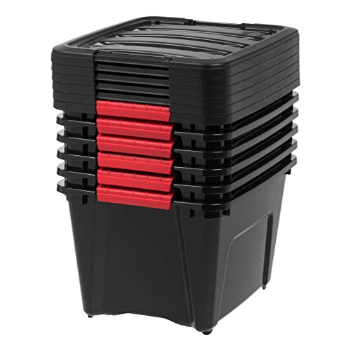 IRIS USA 19 QT Plastic Storage Box with Lid and Latches - 6 Pack - BPA-Free, Garage Organizing Solution, Durable Nestable Stackable Containers, Secure Pull Handle - Black - size: 19 Qt, style: 6 Pack