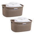 Mind Reader 40L Laundry Basket, Clothes Hamper, Wicker Design, Plastic, 23"L x 14.5"W x 11"H, Set of 2, Tan - color: Tan