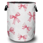 Pink Bow Laundry Basket, Laundry Hamper Collapsible Oxford Cloth with Handle Clothes Toy Storage Bin for Bathroom Laundry Room Bedroom 15.7 X 20 Inch - color: Pink Bow