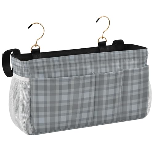 Bedside Caddy Hanging Bunk Bed Caddy Bed Organizer Hanging Pocket with 2 Hooks Bedside Storage Organizer Pocket Bag Holder Grey Plaid - color: Grey Plaid