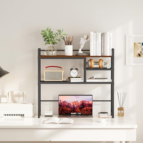 Snughome 31.9" Desk Shelf, Desktop Organizer Shelf, Desk Hutch Dorm, 3-Tier Desk Display Rack, Desktop Bookshelf, Multipurpose Wood Desk Organizer Storage Rack for Home Office Dorm - size: 31.9"
