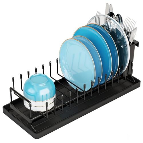 ANTOPY Small Dish Drying Rack - Compact Dish Rack for Kitchen Counter with Silicone Dish Drying Mat, Stainless Steel Dish Drainer for Kitchen Sink Cabinet, Space Saving Plate Rack Cutlery Holder - style: Counter (Small)