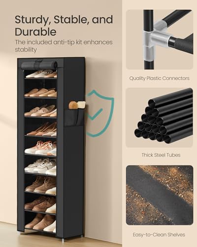 SONGMICS 10-Tier Shoe Rack, Shoe Storage Cabinet with Dustproof Cover, Free-Standing Storage Organizer for Closet, Entryway, Hold 20 Pairs of Shoes, for Sneakers, High Heels, Black URXJ034BH01 - color: Black, size: 10 Tiers (18.9"W)