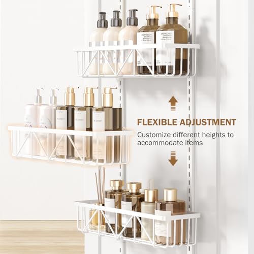 Delamu Adjustable Over the Door Pantry Organizer, 6-Tier Metal Pantry Organization and Storage for Kitchen, Hanging Spice Rack Seasoning Shelves, Cabinet Door Organizer for Easy Install, 16" - color: White, size: 16"W 6-Tier