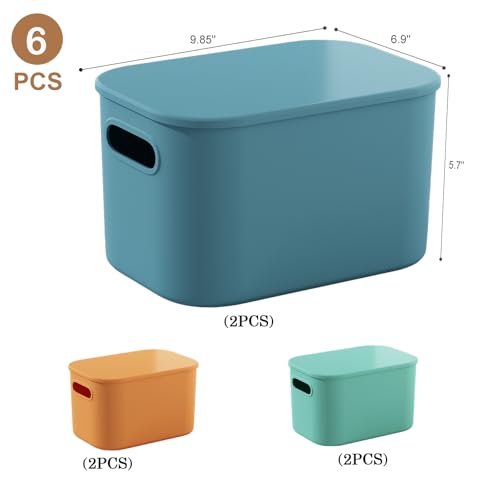 ORGIDOL 6 Pack Colorful Storage Bins with Lids Stackable Storage Container for Organizing, Storage Boxes with Handle for Shelves, Cute Storage Bin for Craft, Snacks, 9.85x6.9x5.7 inch - color: Colorful, size: 6 Pack