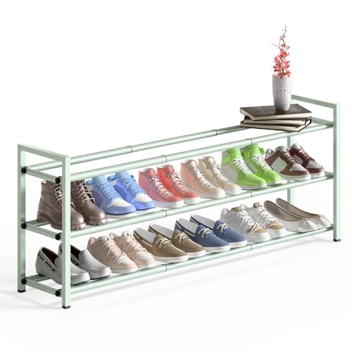 Bumusty 3-Tier Long Expandable Shoe Rack for Closet, 18"-44" Adjustable Shoe Rack for Entryway, 15-18 Pairs Large Shoe Organizer Shelf Storage, Sturdy Metal, Green - color: Green, size: 3-Tier