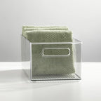 mDesign Plastic Bathroom Storage Container Bins w/ Handles - Closet, Cabinet, Vanity, Cupboard Shelf Organization, Hair Tools Accessory Organizer - Ligne Collection; Clear, 14.6x8.1x6 (Pack of 4) - size: 14.6 x 8.1 x 6 (Pack of 4)