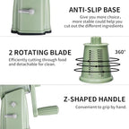 Upgrade Rotary Cheese Grater Shredder with Handle, Strong Suction Base, Multi-purpose Rotary Grater Slicer with 5 Interchangeable Blades for Ice, Vegetables, Fruit, Nuts with Blade Storage Box - color: Green