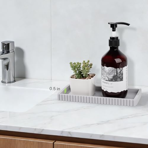 Silicone Bathroom Tray Small Vanity Organizer Rectangle Sink Caddy Sponge Holder Kitchen Counter Decor for Dish Soap, Perfume, Candle, Light Gray - color: Light Gray