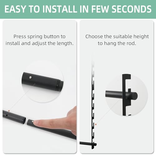Closet Lower Hanging Bar, Adjustable Width and Height Closet Hanging Organizer Heavy Duty Closet Extender Hanging Rod Space-Saving Clothes Hanging Bar,2 Pack Black