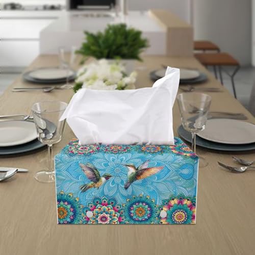Tissue Box Cover, Modern PU Leather Tissue Box Tissues Cover Sturdy & Portable Tissues Holder for Night Stands Bedroom Decor Home Decor Items Hummingbirds - color: Blue Hummingbirds