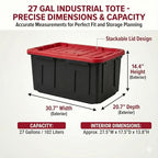 27 Gal Industrial Tote,2 Pack Plastic Storage Bins with Lids Tough Large Storage Bin,Black with Red Lid Plastic Storage,Stackable & Nestable for Garage, Basement, or Outdoor (2 Pack) - size: 2 Pack