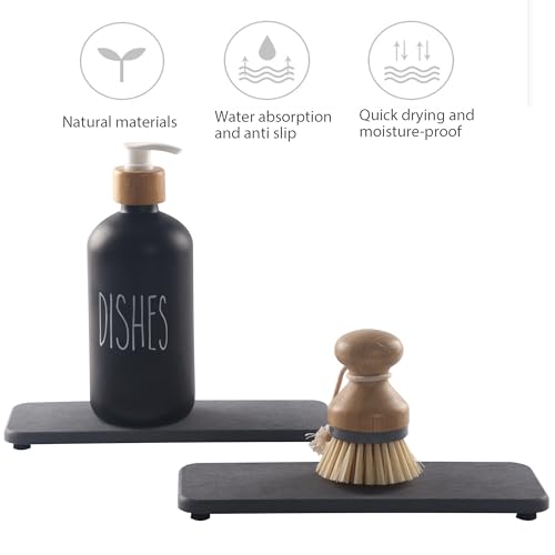 NiuYichee 2 Pcs Water Absorbing Stone Trays, Kitchen/Bathroom Sink Soap Dish, Diatomite Tray Used for Hand Soap & Cosmetic Bottles in The Modern Home, 3.54" W x 9" L, Dark Gray - color: Dark Gray, size: 9" x 3.54"