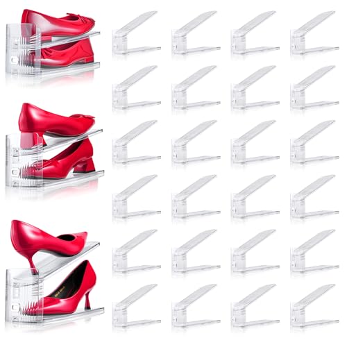 Adjustable Shoe Slots Organizer,36PACK Transparent Shoe Stackers Shoe Rack Holder Shoe Space Savers Double Layer Stack Shoe Racks for Closet Organization(Transparent) - color: Transparent, size: 36 Pack