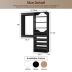 ROOMTEC Modular Closet System, 52" Wall Mounted Closet Organizer with Hanging Rods and Shoe Shelf, Wooden Tower for Walk-In Closets, Wardrobe Storage Kit, Black - size: 52" Wide, style: Model 15