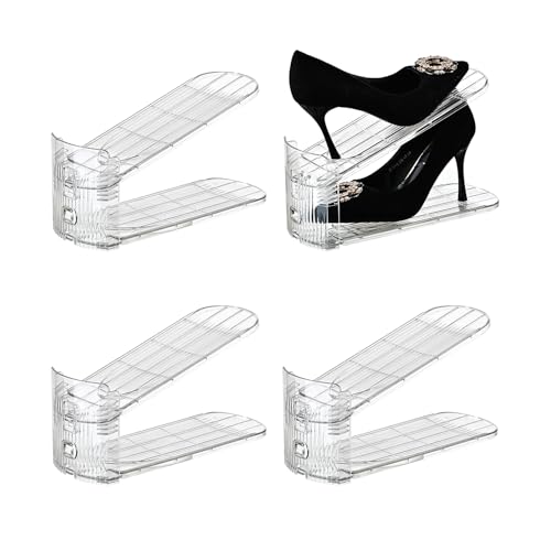 Shoe Stacker Shoe Rack Organizer for Closet Space Saver Storage Shoe Holder Organization,Transparent(5 * 11inch (Transparent, 4 pack) - color: Transparent, size: 4Pack