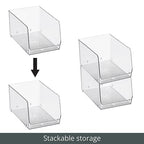 mDesign Stackable Plastic Food Storage Organizer Bin Basket with Open Front for Household Kitchen Cabinets, Pantry, Offices, Closets, Bedrooms, Bathrooms - 7.7" Wide, 4 Pack - Clear - size: 12 x 7.7 x 6.25 (Pack of 4)